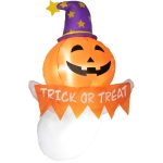Outsunny 3.4ft Inflatable Halloween Window Sticker Ghost with Orange Face, Blow Up LED  Display for Garden Indoor Outdoor