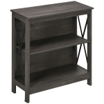 HOMCOM Industrial Style Corner Open Bookshelf with Storage Shelves and Metal X Bar Frame for Living Room, Dark Gray