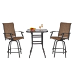 Outsunny 3 Piece Outdoor Patio Bar-Height Bar Set with Comfort Sling Fabric, Steel Frame, & Weather-Fighting, Brown