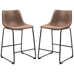 HOMCOM Counter Height Bar Stools Set of 2, Vintage PU Leather Bar Chairs, Kitchen Stools w/ Footrest for Home Bar, Brown