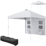 Outsunny 10' x 10' Pop Up Canopy Tent w/ Sidewall, UPF50+ Height Adjustable Instant Sun Shelter w/ Storage Pockets, White