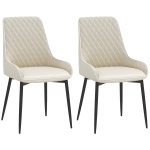 HOMCOM Upholstered Kitchen Chairs, Modern Dining Chairs Set of 2 with Diamond Tufting and Steel Legs for Dining Room, Cream White