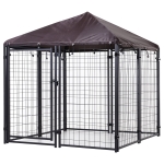 PawHut 4.6' x 4.6' x 5' Outdoor Dog Kennel, Welded Wire Heavy Duty Dog Run, Dog Kennel Outside with Waterproof & UV Resistant Cover, for S&M Dogs, Black