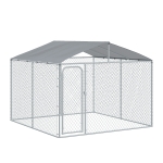 PawHut Outdoor Dog Kennel Galvanized Steel Fence with Cover Secure Lock Mesh Sidewalls for Backyard 9.8' x 9.8' x 7.7'