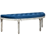 HOMCOM Vintage Semi-Circle End of Bed Bench, Upholstered Bedroom Entryway Bench with Tufted Velvet-Touch Fabric with Rubberwood Legs, Blue