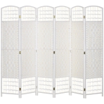 HOMCOM 6 Panel Folding Room Divider Portable Privacy Screen Wave Fiber Room Partition for Home Office White