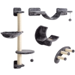 PawHut Cat Wall Shelf with Scratching Post, Play Balls, Platforms, Dark Grey
