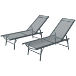 Outsunny 2 Pieces Folding Outdoor Lounge Chairs, Reclining Chaise Lounge Tanning Chair w/ Adjustable Back, Mesh Seat, Light Grey