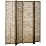 HOMCOM Hand Woven Room Divider, 4 Panel Folding Privacy Screen, Indoor Reed Partition Wall, 63"x67"x0.75", Brown