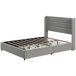 HOMCOM Full Bed Frame with Storage Drawers, Full Size Bed Base with Headboard, Wood Slats, Noise-Free, Light Gray