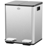 HOMCOM Dual Garbage Bin, Soft-Close Trash Can with Foot Pedal, 2 x 20 Liter Garbage Can with Removable Inner Buckets, Silver