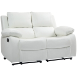 HOMCOM PU Leather Manual Recliner Sofa, Double Reclining Loveseat with Pullback Control Footrest for Living Room, White