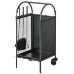 Outsunny 15" Outdoor Firewood Rack with Wheels and Tools, Heavy Duty Wood Storage Stacker, Indoor Outdoor Log Rack, Black