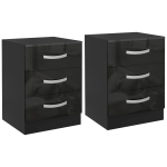HOMCOM Bedside Table Set of 2, Modern Nightstand with Drawers and High Gloss Fronts, Night Table for Bedroom, Black