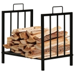 Outsunny 15.5" Firewood Rack Heavy-Duty Metal Wood Storage Log Holder with Side Handles, Indoor and Outdoor, Black