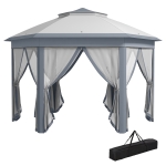 Outsunny 13' x 13' Pop Up Canopy Tent with Netting and Carry Bag, Instant Sun Shelter, Hexagon Tents for Parties, Outdoor, Garden, Patio, Grey