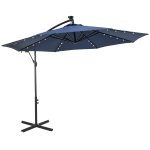 Outsunny 10ft Outdoor Cantilever Umbrella with Solar Lights Banana Umbrella with Adjustable Angle for Patio Backyard Navy Blue
