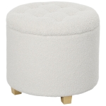 HOMCOM 18" Round Ottoman with Storage, Teddy Fleece Button Tufted Foot Stool with Lid, Wood Legs for Living Room Hallway, White