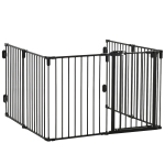 PawHut Dog Safety Gate 6-Panel Playpen Fireplace Christmas Tree Steel Fence Stair Barrier Room Divider Black