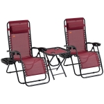 Outsunny Zero Gravity Chair Set of 2 Patio Chair with Side Table Cupholders and Pillows for Pool, Backyard, Lawn, Beach, Red