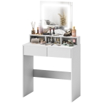 HOMCOM Makeup Vanity Desk with Mirror and LED Lights, for Bedroom, Modern Dressing Table with Drawers, Compartments, White