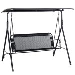 Outsunny 2-Person Porch Swing Chair, 2 Seater Patio Swing Bench w/ Adjustable Canopy, Breathable Seat for Garden, Poolside, Black