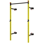 Soozier Folding Squat Rack with Pull Up Bar, Wall Mounted and Adjustable, 1000 Pounds Capacity Power Rack, Yellow