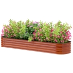 Outsunny 7.9' x 2' x 1' Galvanized Raised Garden Bed Kit, Metal Planter Box with Safety Edging, Brown