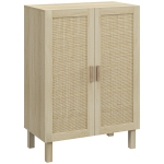 HOMCOM Boho Sideboard, Buffet Cabinet with Storage, Accent Cabinet with 2 Rattan Doors and Adjustable Shelves, Natural
