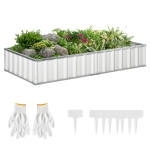 Outsunny 5.7' x 3' x 1' Raised Garden Bed, Galvanized Metal Planter Box for Vegetables Flowers Herbs, White
