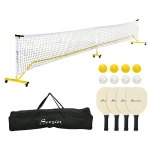 Soozier Pickleball Set with Net on Wheels, Markers, 4 Pickleball Paddles and 4 Balls, for Driveway Backyard
