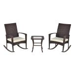 Outsunny 3 Pieces Patio Wicker Rocking Chair Set,  Outdoor PE Rattan Bistro Set Conversation Rocker Set with 2 Chairs 1 Coffee Table for Backyard, Deck, Poolside, Cream White