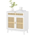 HOMCOM Boho Sideboard Storage Cabinet with Rattan Doors, White