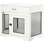 PawHut Dog Crate Furniture with Cushion, 2 Doors, Storage, Dog Kennel End Table for Small Medium Dogs, White