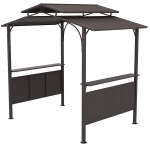 Outsunny 8'x5' BBQ Grill Gazebo, Outdoor Double Tiered Interlaced Polycarbonate Roof with Steel Frame, 2 Side Shelves, Brown