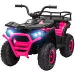Qaba 12V Kids ATV, 4 Wheeler Quad w/ 4 Spring Suspension Wheels, LED Lights, Music USB, Pink