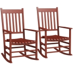 Outsunny Outdoor Rocking Chair Set of 2, Patio Rocking Chair with Smooth Curves, High Density Wooden Rockers for Lawn Garden Porch, Supports Up to 350lbs, Wine Red