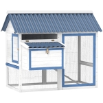 PawHut 55.5" Wooden Chicken Coop with Run Box, Nesting Box, Removable Tray, Ramp, Outdoor Backyard for 2-3 Chickens, White