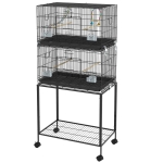 PawHut 65" Birdcage for Canaries, Lovebirds Finches, Budgie Cage with Wheels, Black