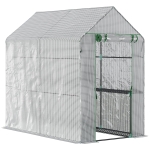 Outsunny 73" x 47" x 75" Walk-in Greenhouse Outdoor Portable Plant Flower Growth Warm House Garden Tunnel Shed with Roll-up Door and 4 Shelves, White