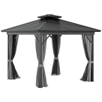 Outsunny 10' x 10' Metal Hardtop Gazebo with Mesh & Curtains, Double Roof, Gray