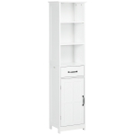 kleankin Modern Bathroom Cabinet, Narrow Storage Cabinet with 3 Open Shelves, Drawer, Recessed Door and Adjustable Shelf, White