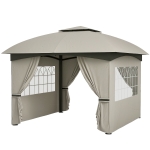 Outsunny 11' x 11' Outdoor Gazebo, Double Roof Patio Gazebo with Curtains, Church Windows, Galvanized Steel Frame, Light Gray