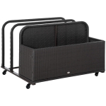 Outsunny Wicker Patio Pool Float Storage Basket, PE Rattan Outdoor Pool Caddy with Rolling Wheels for Floaties, Noodles, Life Vests, Beach Balls, Toys, Patio Furniture, Mixed Brown
