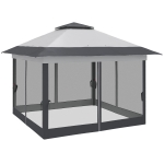 Outsunny 12' x 12' Foldable Pop-up Party Tent Instant Canopy Sun Shade Gazebo Shelter Steel Frame Oxford w/ Roller Bag, Grey
