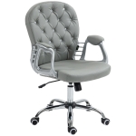 Vinsetto Button Tufted Desk Chair, Home Office Chair with Padded Armrests, Adjustable Height and Swivel Wheels, Gray