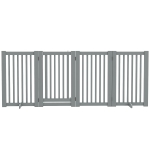 PawHut 4 Panel Free Standing Wooden Pet Gate with Open Door Light Grey