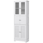 HOMCOM Freestanding Bathroom Cabinet with Glass/Louvred Doors, Tall Bathroom Storage Cabinet with Adjustable Shelf, White