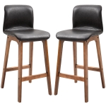 HOMCOM Modern Bar Stools Set of 2, Counter Height Bar Chair with PU Leather Wooden Frame Padding Seats for Dining Room Home Bar, Dark Brown