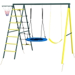 Outsunny 4 in 1 Swing Set for Kids with Saucer Swing, Seat